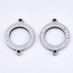 304 Stainless Steel Links connectors, with Rhinestone, Ring, Stainless Steel Color, Crystal, 21x16x2mm, Hole: 1.5mm