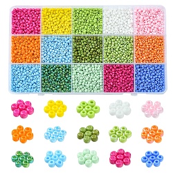 180g 15 colori perle di semi di vetro di vernice da forno, tondo, colore misto, 3~3.5mm, Foro: 1~1.2 mm, 12 g / colore