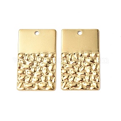 Ion Plating(IP) 304 Stainless Steel Pendants, Textured, Rectangle Charm, Real 18K Gold Plated, 27x16x1.5mm, Hole: 1.6mm