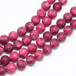 Chapelets de perle en jade blanc naturel, teinte, mat, ronde, rouge indien, 10~11mm, Trou: 1.5mm, Environ 38~39 pcs/chapelet, 14.9 pouce