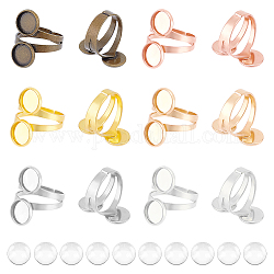 Unicraftale diy kit de fabricación de anillos tamaño 10 1/2 anillo de puño abierto bandeja de bisel base de anillo de dedo de latón 6 colores bases de anillo de cabujón con cabujones de vidrio cúpulas para hacer anillos