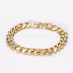 Men's 304 Stainless Steel Curb Chain Bracelets, with Lobster Claw Clasps, Faceted, Golden, 8-5/8 inch(220mm), 10x4.5mm