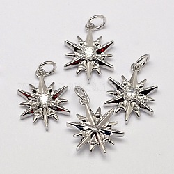 Snowflake Brass Micro Pave AAA Cubic Zirconia Pendants, Cadmium Free & Nickel Free & Lead Free, Platinum, 16x12x4mm, Hole: 2.5mm