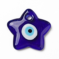 Main mauvais pendentifs Murano d'oeil, breloques étoiles, bleu moyen, 43x45x7mm, Trou: 5.5mm