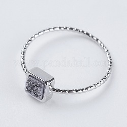 天然石ドゥルージー瑪瑙指輪  真鍮パーツ  正方形  プラチナメッキ  usサイズ7 1/4(17.5mm)