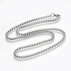 304 Stainless Steel Box chain Necklaces, with Lobster Claw Clasps, Stainless Steel Color, 19.7 inch(50cm), 3.5mm