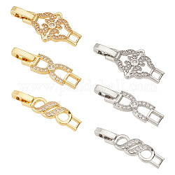 Olycraft 6Pcs 6 Styles Rack Plating Brass Micro Pave Clear Cubic Zirconia Watch Band Clasps, Cadmium Free & Lead Free, Long-Lasting Plated, Bowknot & Infinity & Flower, Platinum & Golden, 31~34x8~14x4mm, hole: 3~4x3~3mm, 1pc/style