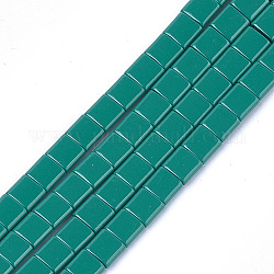 Sprühlackierte nichtmagnetische synthetische Hämatit-Mehrfachlitzenglieder, für fliesen elastische armbänder machen, Viereck, blaugrün, 5x5x2 mm, Bohrung: 0.6 mm, ca. 81 Stk. / Strang, 15.9 Zoll