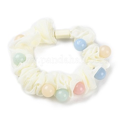 Tissu élastique liens de cheveux, avec perle en plastique, accessoires de cheveux pour filles ou femmes, beige, 17mm, diamètre intérieur: 50 mm