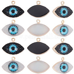 Druzy Resin Pendants, with Edge Light Gold Plated Iron Loops, Evil Eye, Mixed Color, 17x23x7.5mm, Hole: 2mm, 20pcs/box