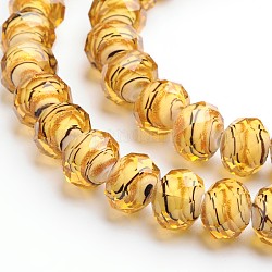 Handmade Gold Sand Lampwork Rondelle Beads Strands, Faceted, Goldenrod, 8x6mm, Hole: 1mm, about 50pcs/strand, 15.4 inch
