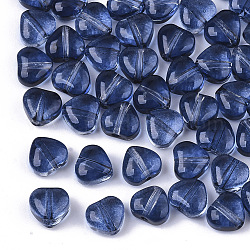 Perle di vetro verniciate a spruzzo trasparente, cuore, blu di Prussia, 6x6x4mm, Foro: 0.9 mm