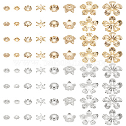 PandaHall Elite 64PCS 16Style Brass Bead Cap, Flower, Mixed Color, 4.5~15.5x4.5~16x0.5~2.5mm, Hole: 1~1.8mm