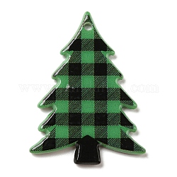 Ciondoli acrilici a tema natalizio, albero di Natale, tartan, verde, 38.5x28x2.5mm, Foro: 1.6 mm
