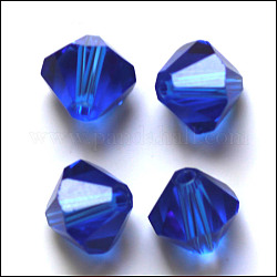 Perles d'imitation cristal autrichien, grade AAA, facette, Toupie, bleu, 4x4mm, Trou: 0.7~0.9mm