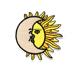 機械刺繍布地手縫い/アイロンワッペン  マスクと衣装のアクセサリー  アップリケ  太陽と月  カラフル  70x69mm