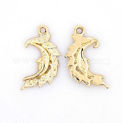 Nickel Free & Lead Free Golden Plated Alloy Moon Pendants, Long-Lasting Plated, 27x15x2mm, Hole: 2mm