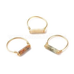 Anello per dito con perle di colonna di giada naturale, anello avvolgente in filo di ottone semplice per ragazze donne, oro, misura degli stati uniti 8 1/2 (18.5mm)