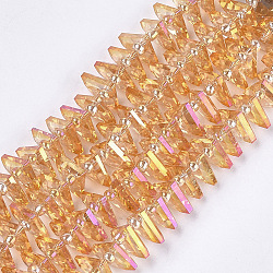 Electroplate Glass Beads Strands, Faceted, Fan, Orange, 10x12.5x4mm, Hole: 1mm, about 90pcs/strand, 19.2 inch