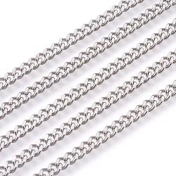 201 Stainless Steel Curb Chains, Unwelded, Faceted, Stainless Steel Color, 3.5mm