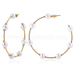 Boucles d'oreilles grand cercle en perles de coquillage, boucles d'oreilles demi-créoles en alliage pour femmes, or, 65mm, pin: 0.8 mm