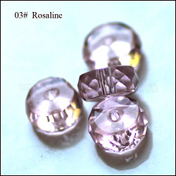 Perles d'imitation cristal autrichien, grade AAA, facette, plat rond, rose, 8x3.5mm, Trou: 0.9~1mm