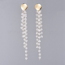 Handmade Glass Beaded Chains Dangle Earrings, with Brass Stud Earrings Findings, Flat Round, Golden, 128.5mm, Pin: 0.7mm