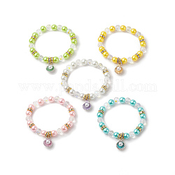 Bracelet extensible en alliage d'émail avec breloques en coquillage, bracelet réglable en perles de verre pour enfants, couleur mixte, diamètre intérieur: 1-7/8 pouce (4.8 cm)