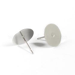 Accessoires des clous d'oreilles en 304 acier inoxydable, plat rond, couleur inoxydable, Plateau: 12 mm, 12mm, pin: 0.8 mm