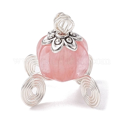 Cherry Quartz Glass Pumpkin Pendants, Carriage Charms with Antique Silver Plated Alloy Bead Caps, 22.6x12.7x12.7mm, Hole: 2.7mm