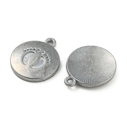Tibetan Style Alloy Pendants, Cadmium Free & Lead Free, Flat Round with Footprint Charms, Antique Silver, 18x15x2.5mm, Hole: 1.4mm, about 526pcs/1000g