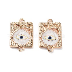 Resin Connector Charms, Light Gold Tone Alloy Enamel Eye Links, Rectangle with Tree, 18x11.5x2mm, Hole: 1.5mm