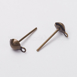 Iron Post Ear Studs, with Loop, Half Ball, Lead Free & Nickel Free, Antique Bronze, 13mm, Hole: 1mm