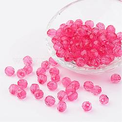 Transparent Acrylic Beads, Clear Faceted Round, Hot Pink, 6mm, Hole: 1.5mm, about 4300pcs/500g