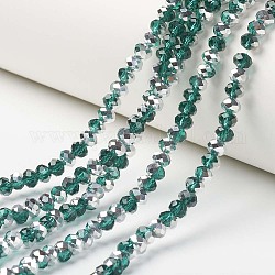 Placcare trasparente perle di vetro fili, mezzo argento placcato, sfaccettato, rondelle, verde acqua, 3x2mm, Foro: 0.8 mm, circa 150~155pcs/filo, 15~16 pollice (38~40 cm)