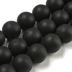 Frosted natürliche schwarze Achat runde Perlen Stränge, gefärbt und erhitzt, 10 mm, Bohrung: 1 mm, ca. 38 Stk. / Strang, 15.1 Zoll