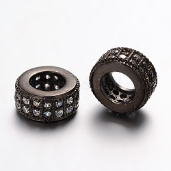 Perline zirconi micro pave  in ottone, perline rondelle  con foro grande,  piombo & nichel libero, chiaro, canna di fucile, 8.5x4mm, Foro: 4.5 mm