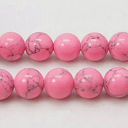Kunsttürkisfarbenen Perlen Stränge, gefärbt, Runde, neon rosa , 10 mm, Bohrung: 1 mm, ca. 40 Stk. / Strang, 15.7