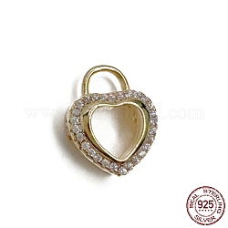 925 серебряный шарм, с четким кубического циркония, полые сердца, реальный 18k позолоченный, 13.8x11x4.7 мм, отверстие : 4.2x3 мм