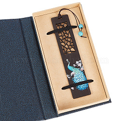 Segnalibro rettangolare in legno, segnalibro modello pavone, segnalibro per ciondolo in resina imitazione perla turchese, con confezione regalo, caffè, 220mm