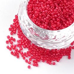 Baking Paint Cylinder Seed Beads, Uniform Size, Matte Style, Red, 1~1.5x1.5~2mm, Hole: 0.5mm, about 50g/bag, about 5000pcs/bag