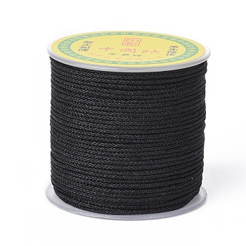 Cordón trenzado de poliéster para la fabricación de joyas, negro, 2mm, alrededor de 27.34 yarda (25 m) / rollo