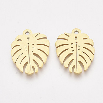 Colgantes de 201 acero inoxidable, hoja, dorado, 17x13x1mm, agujero: 1.4 mm
