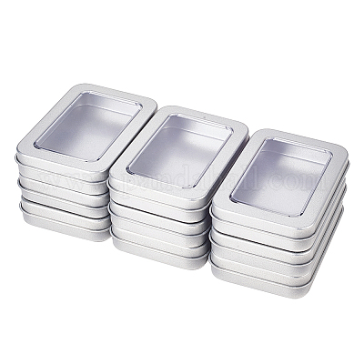2.3 x 2.3 x 1.6 Inch Storage Tin Box Container Portable Empty Box for Home Travel Business Trip Storing 15 Pieces Square Silver Metal Tins with Clear Window Lids 