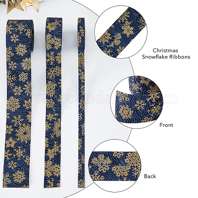 Superfindings 6 m 3 tailles de rubans de Noël bleu marine double face  imprimé en polyester