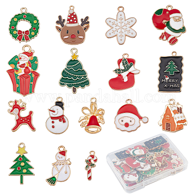 SUNNYCLUE 1 Box 32 Pcs 16 Style Enamel Christmas Charms Christmas Tree  Charms Bulk Reindeer Charms for Jewelry Making Candy Cane Christmas Glove  Hat