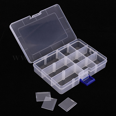 Polypropylene(PP) Bead Storage Container, 12 Compartment Organizer Boxes,  with Hinged Lid, Rectangle, Clear, 14.5x10x2.8cm