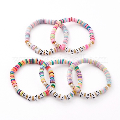 Set di braccialetti elasticizzati con perline heishi in argilla polimerica fatti a mano in stile bohémien all'ingrosso