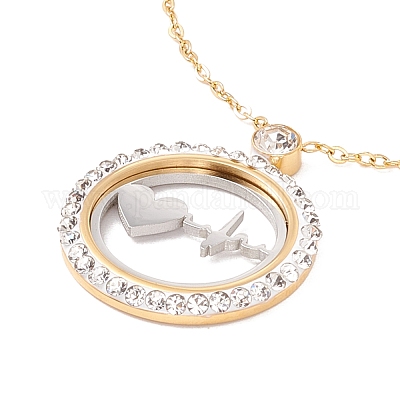 Bague en cristal strass avec collier pendentif battement de coeur, Bijoux  en acier inoxydable 304 avec placage ionique (IP) pour femmes, or,