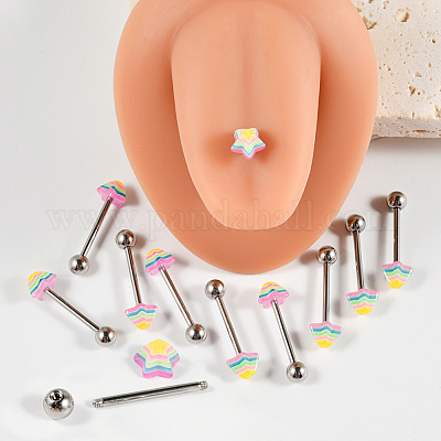 6 Piercing Alla Lingua In Acciaio Chirurgico | Bilanciere 14mm, 6 Colori, Ipoallergenico - Foto 5